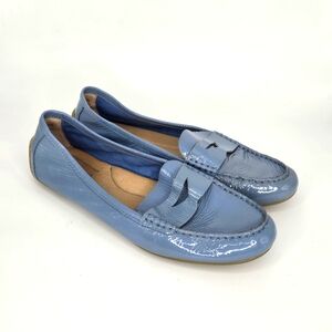 Born Malena Patent Leather Driving Loafer Penny Loafer Size 8 Light Blue Pastel